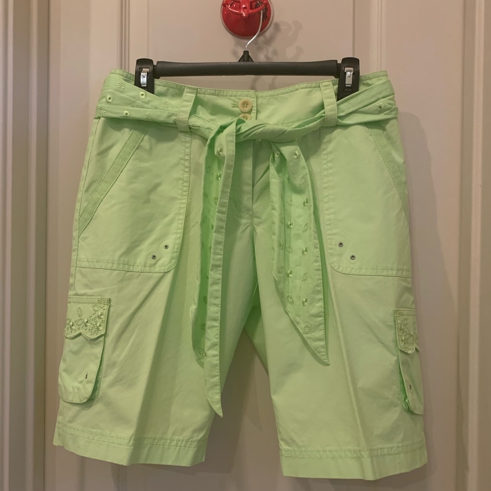 Sigrid Olsen Neon Green Bermuda Shorts with Belt
